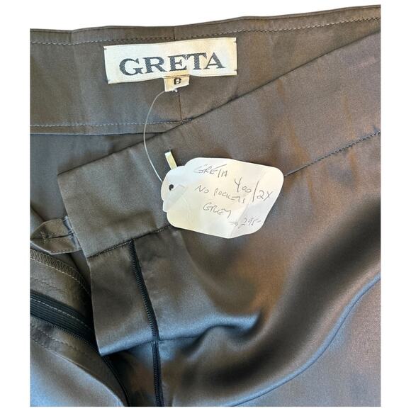 NWT Vintage GRETA Beverly Hills Steel Gray Straight Leg Silk Pants NOS Fits a 4 - Picture 7 of 15